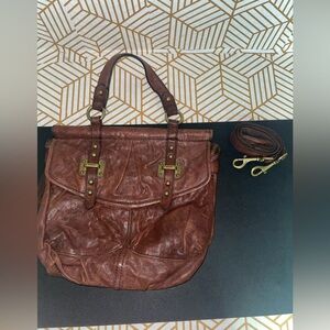 Fossil Women's Brown Leather Adjustable Strap Crossbody Bag Multi Pocket